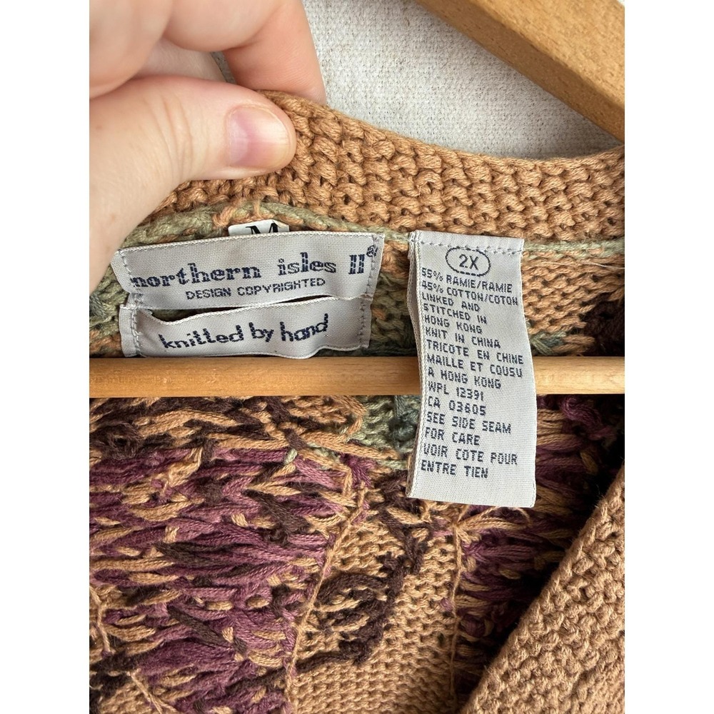 Northern Isles Cottagecore Scenic Landscape Cardigan Sweater Womens 2X Tan - Picture 2 of 7